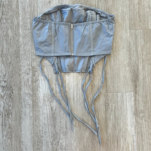 Womens NWT FashionNova Grey Strapless Cropped Top with Ties - XL - Picture 3 of 6